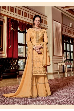 Yellow georgette embroidered sharara suit  4523